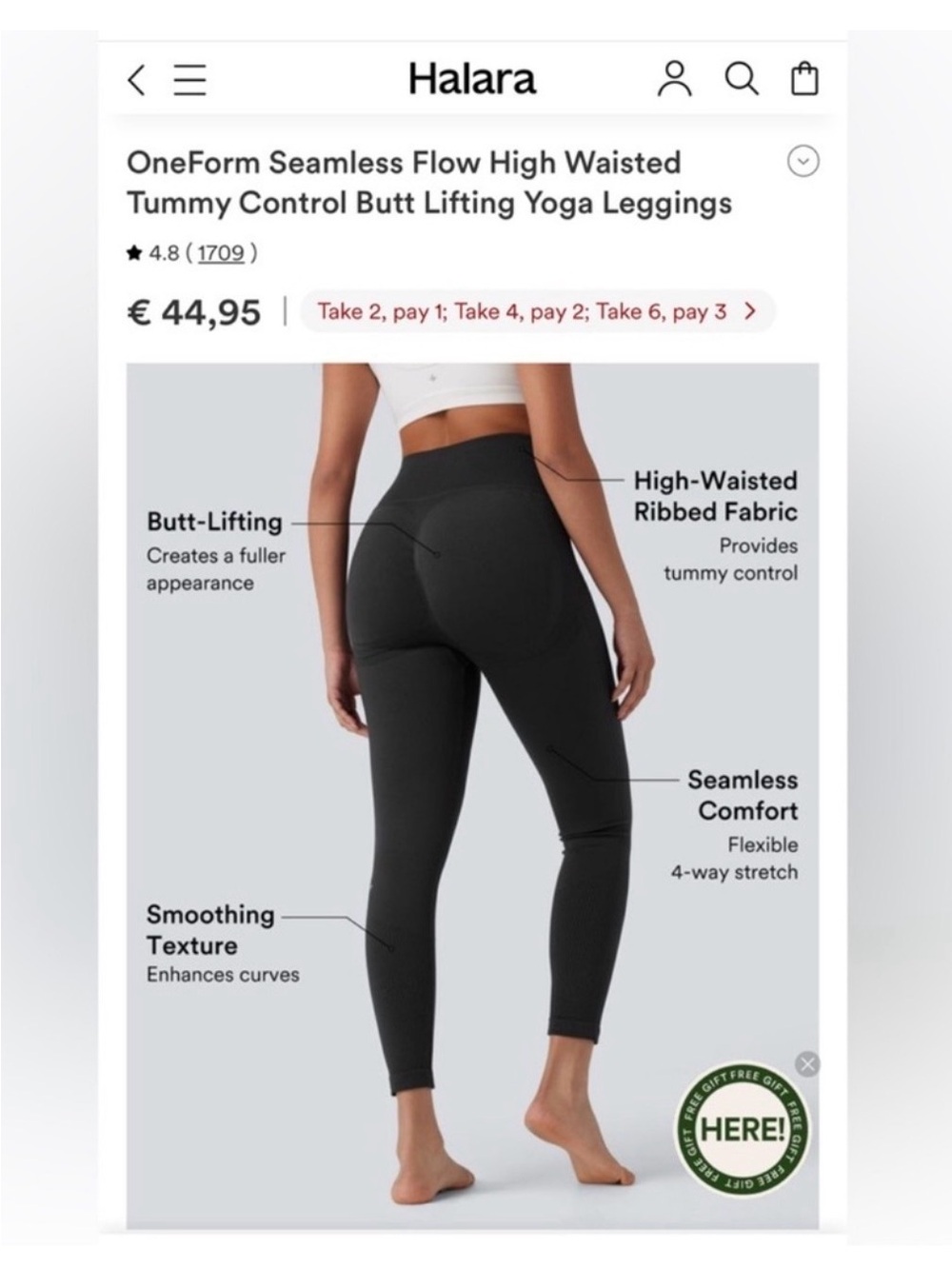 HALARA Seamless Legging Black High-Waist MSRP $55